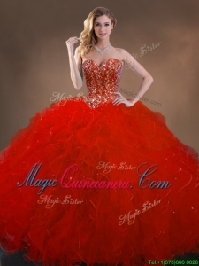 Ball Gown Beaded and Ruffles Quinceanera Gowns in Red