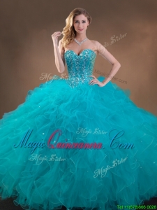 Big Puffy Teal Sweet 16 Gown with Beading and Ruffles