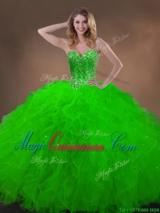 Classical Spring Green Quinceanera Gowns with Beading and Ruffles