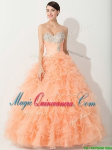Princess Orange Quinceanera Gown with Beading and Ruffles