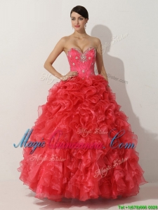 Promotional Princess Red Quinceanera Gown with Beading and Ruffles