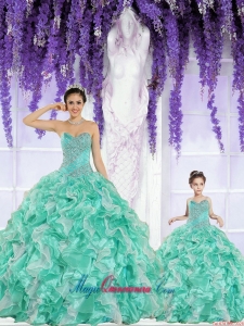 Apple Green Sweetheart Organza Beading and Ruffles Princesita Dress