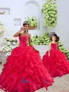 Coral Red Sweetheart Ruffles Organza Princesita Dress with Beading