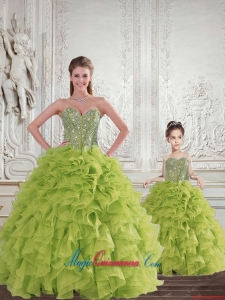 New Style Beading and Ruffles Princesita Dress in Yellow Green for 2015