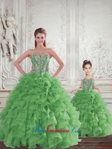 Remarkable Beading and Ruffles Green Princesita Dress for 2015 Spring