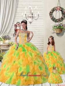 Super Hot Ruffles and Beading Orange and Green Princesita Dress for 2015