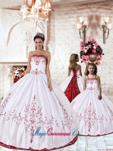 White Strapless Princesita Dress with Red Embroidery for 2014