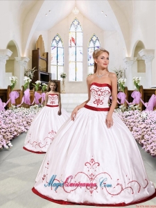 White and Red Satin Princesita Dress with Embroidery