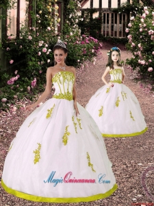 2015 Custom Made White and Yellow Green Princesita Dress with Appliques