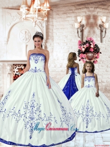 2015 LuxuriousWhite Princesita Dress with Blue Embroidery