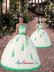 2015 Most Popular Appliques White and Green Princesita Dress