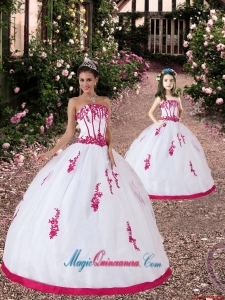 2015 Unique Satin and Organza Appliques White and Hot Pink Princesita Dress