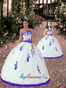 Affordable White and Purple Princesita Dress with Appliques