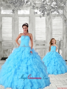 Luxurious Beading and Ruching Princesita Dress in Aqua Blue for 2015