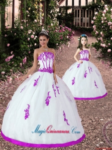 Popular Satin and Organza Appliques Princesita Dress in White and Fuchsia