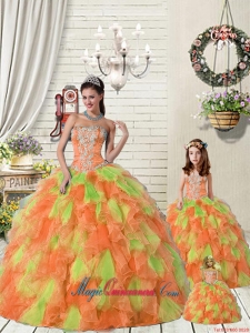 Top Seller Ruffles and Beading Orange Red and Green Princesita Dress for 2015