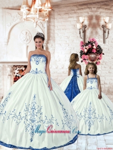 Unique White Princesita Dress with Royal Blue Embroidery for 2015