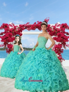 2015 Luxurious Turquoise Princesita Dress with Beading and Ruffles