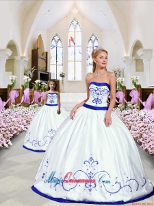 2015 New Style Embroidery Princesita Dress in White and Royal Blue