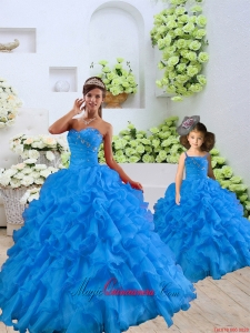 2015 Top Seller Beading and Ruffles Blue Princesita Dress