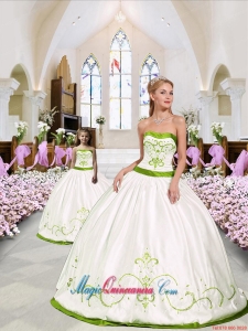 Custom Made White and Green Princesita Dress with Embroidery for 2015