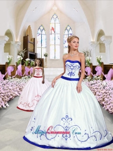 Luxurious Embroidery White and Royal Blue Princesita Dress for 2015