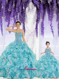 Beautiful Organza Beading and Ruffles Princesita Dress in Aqua Blue