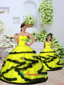 Classical Organza Yellow Princesita Dress with Beading and Ruching for 2015
