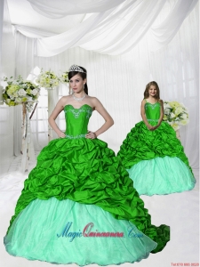 Trendy Appliques Brush Train Spring Green Princesita Dress for 2015 Spring