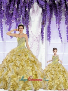 2015 Popular Organza Beading and Ruffles Gold Princesita Dress