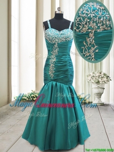 2017 Classical Straps Beaded Mermaid Turquoise Dama Dress in Taffeta