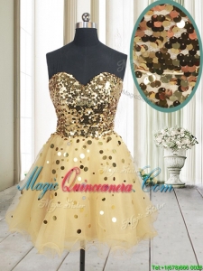 Best Selling Sequined Bodice Zipper Up Organza Dama Dress in Champagne