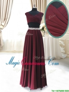 Discount Two Piece Cap Sleeves Burgundy Dama Dress with Beaded Decorated Waist