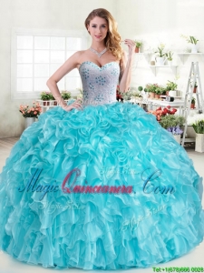 Cheap Aqua Blue Sweet 16 Dress with Beading and Ruffles