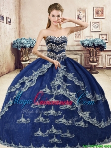 Classical Navy Blue Organza Sweet 16 Dress with Beading and Appliques