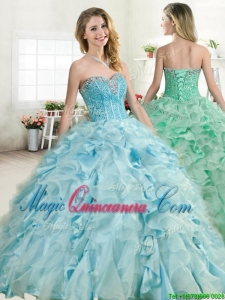 Elegant Beaded and Ruffled Quinceanera Dress in Baby Blue