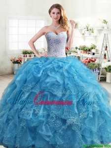 Exquisite Beaded and Ruffled Quinceanera Dress in Aqua Blue