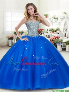 Luxurious Beaded Bodice Royal Blue Quinceanera Dress in Tulle