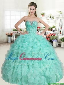 Classical Apple Green Sweet 16 Dress with Beading and Ruffles for Spring