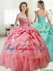 Gorgeous Beaded and Pick Ups Quinceanera Dress in Coral Red