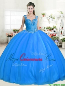 New Style Straps Beaded Big Puffy Sweet 16 Dress in Tulle