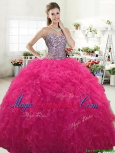 Perfect Hot Pink Tulle Sweet 16 Dress with Beading and Ruffles