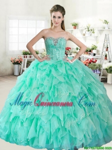 Visible Boning Beaded Bodice and Ruffled Quinceanera Dress in Apple Green