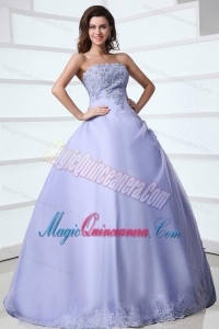 2014 Spring Strapless Appliques Decorate Quinceanera Dress in Lavender