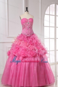 Appliques and Rolling Flowers Organza Rose Pink Quinceanera Dress