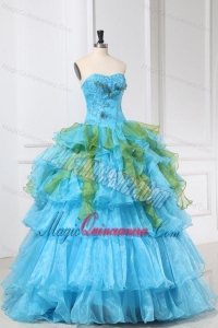 Appliques and Ruffles Organza Aqua Blue Long Quinceanera Dress