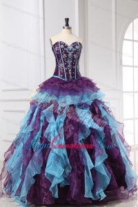 Beading and Appliques Multi-color Quinceanera Dress with Ruffles