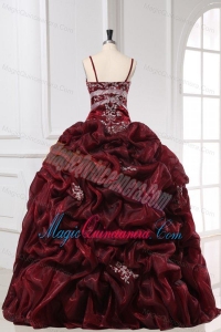 Burgundy Spaghetti Straps Appliques and Pick-ups Long Quinceanera Dress