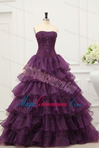 Dark Purple Strapless Beading and Ruffles Layered Quinceanera Dress