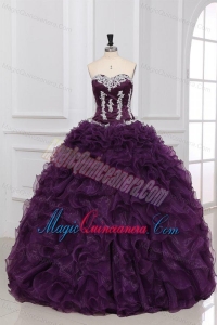 Dark Purple Sweetheart Quinceanera Dress with Appliques and Ruffles